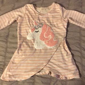 Pink and white long sleeve ruffle 4T little girls shirt